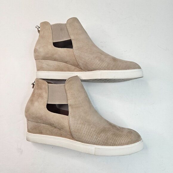 Paolo Linea Wedge Sneaker Sz 10.5 Tan Suede Perferated Casual Platform Shoe Boot - Picture 6 of 12